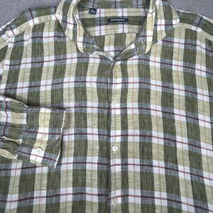 Suitsupply Shirt Mens Large Plaid Linen Albini Long Sleeve Button Up Dress Shirt